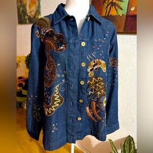 Brekenridge embroidered button down denim size M
